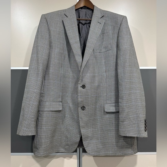 Lauren Ralph Lauren Silk Blazer Jacket Mens 44L Houndstooth Windowpane Gray - Picture 2 of 7
